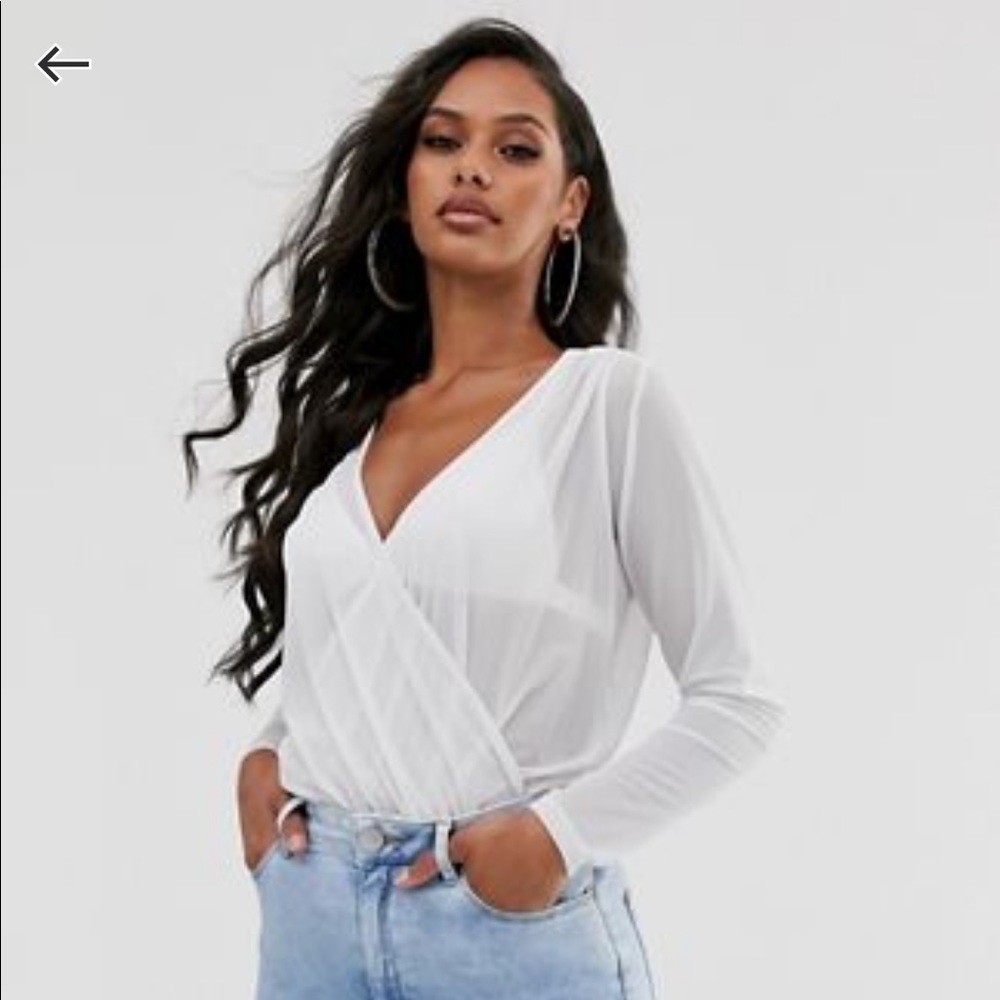 ASOS sheer white surplice bodysuit